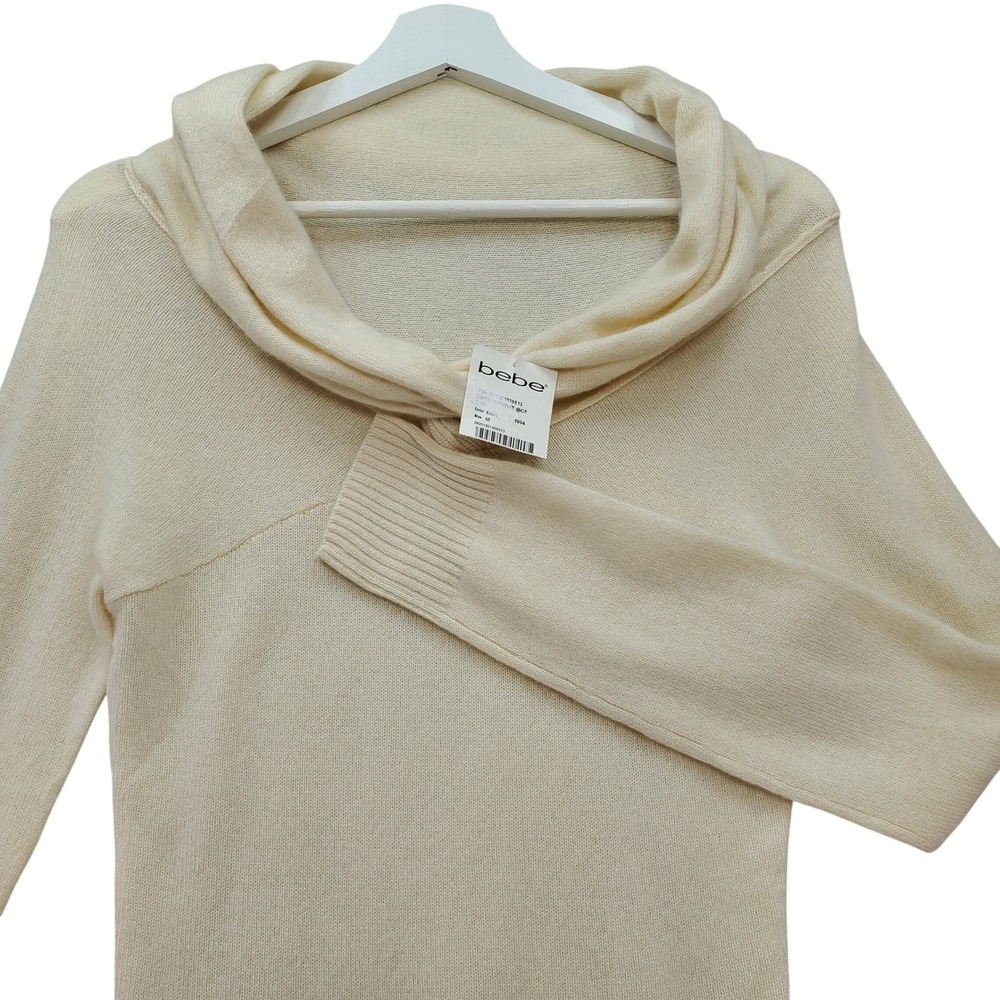 Bebe Cashmere Sweater‎ Womens Medium Ecru Cowl Neck Twist Quiet Luxury Preppy